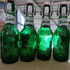 Set of 4 Grolsch Beer Bottles Green Embossed (Empty)